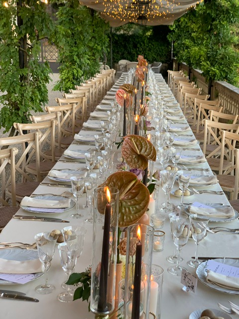 Elegant table setting prepared for a special event in Tuscany
